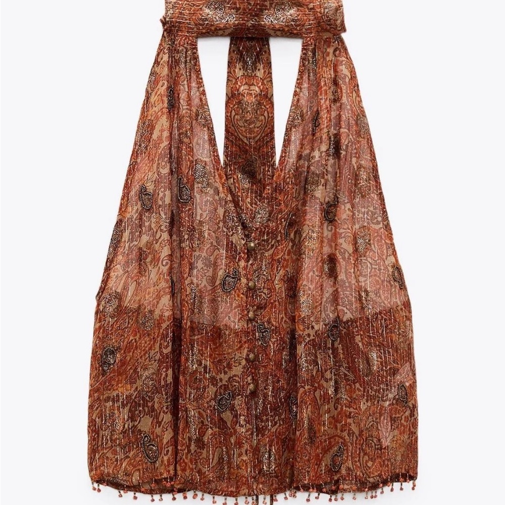 ZARA paisley halter top w/ bead embroidery